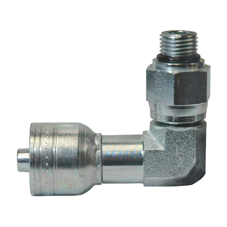 1/2 Inch x Male Straight Thread O-Ring Swivel 90 Degree Elbow Yellow Zinc Z Series Weathergrip Crimp
