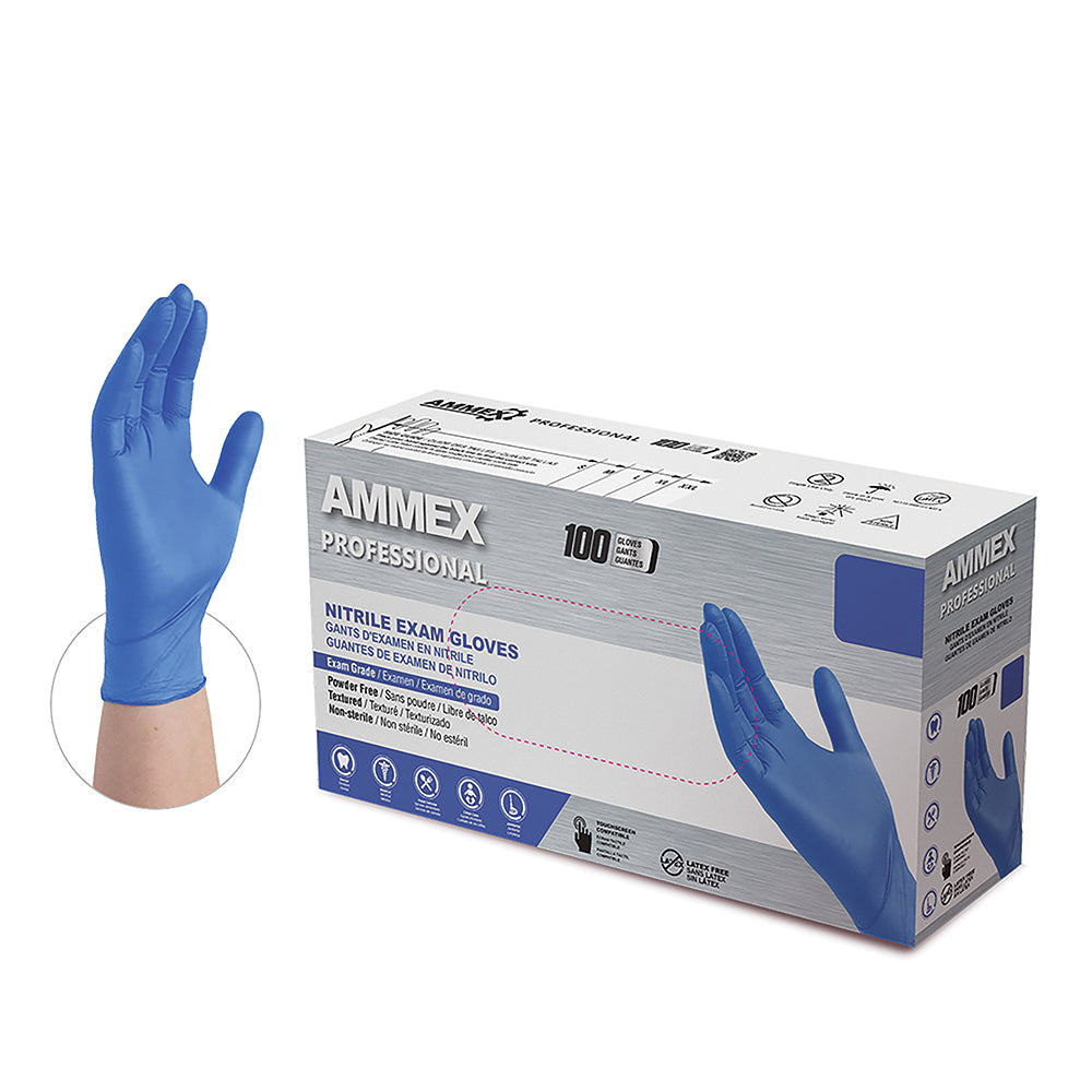 AMMEX Professional Cerulean Nitrile PF Exam SM Gloves