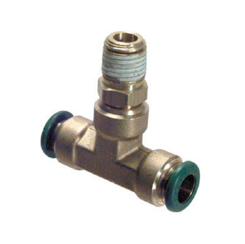 1/4 Inch x 3/8 Inch Nickel Plated Brass Push-In Male Branch Tee Swivel