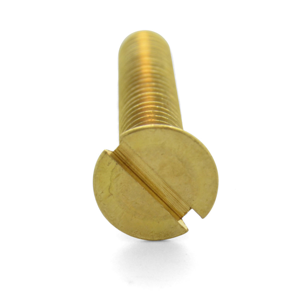 1/4-20 x 1-1/2 Inch Coarse Plain Brass Slotted Drive Flat Countersunk Head Machine Screw