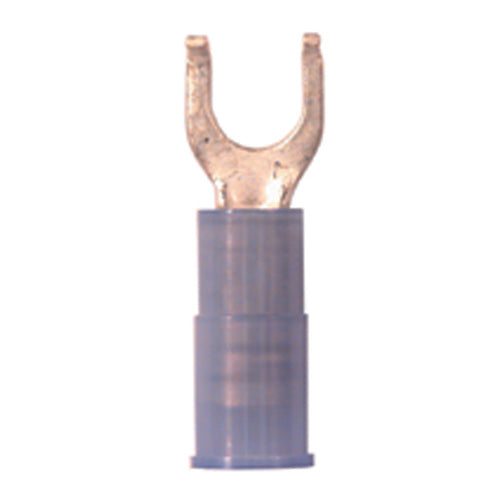 16-14 Gauge Flanged Fork Spade Terminal #10 Stud Nylon Insulated Blue