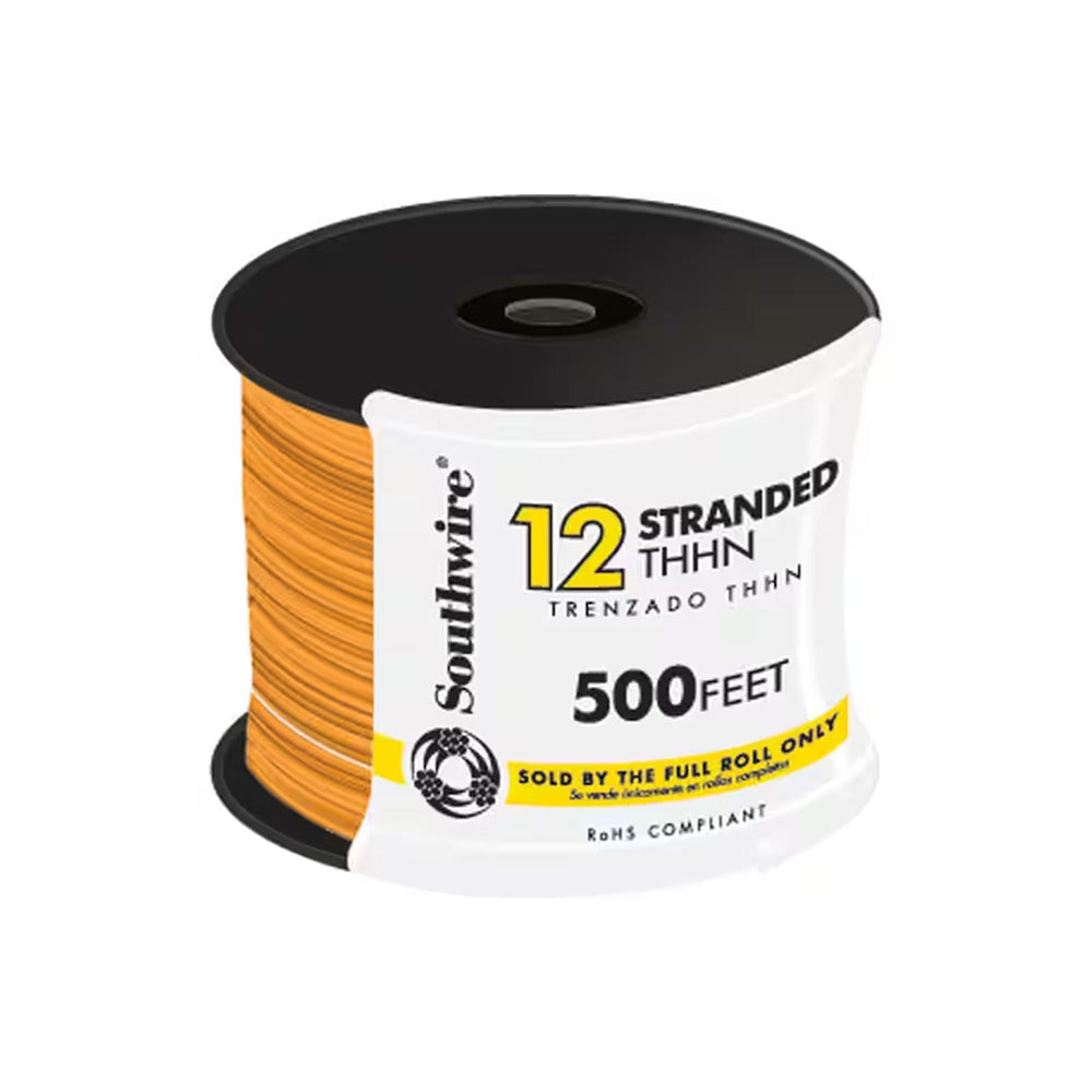 12 Awg Thhn Strander Copper Wire 500 Foot Roll Orange