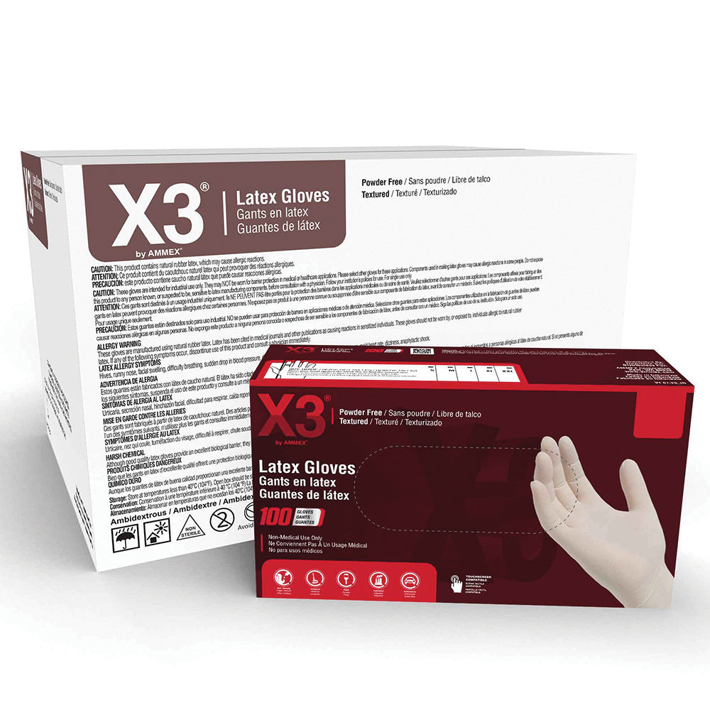 Ammex Large 3 Mil Ivory Textured Latex Powder Free Lx3® Standard Industrial Glove - 100 Per Box