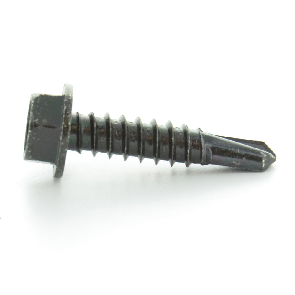 #12 x 1 Inch Black Oxide Hardened Steel #3 Point Indented Hex Washer Head Self-Drilling Tek Screw