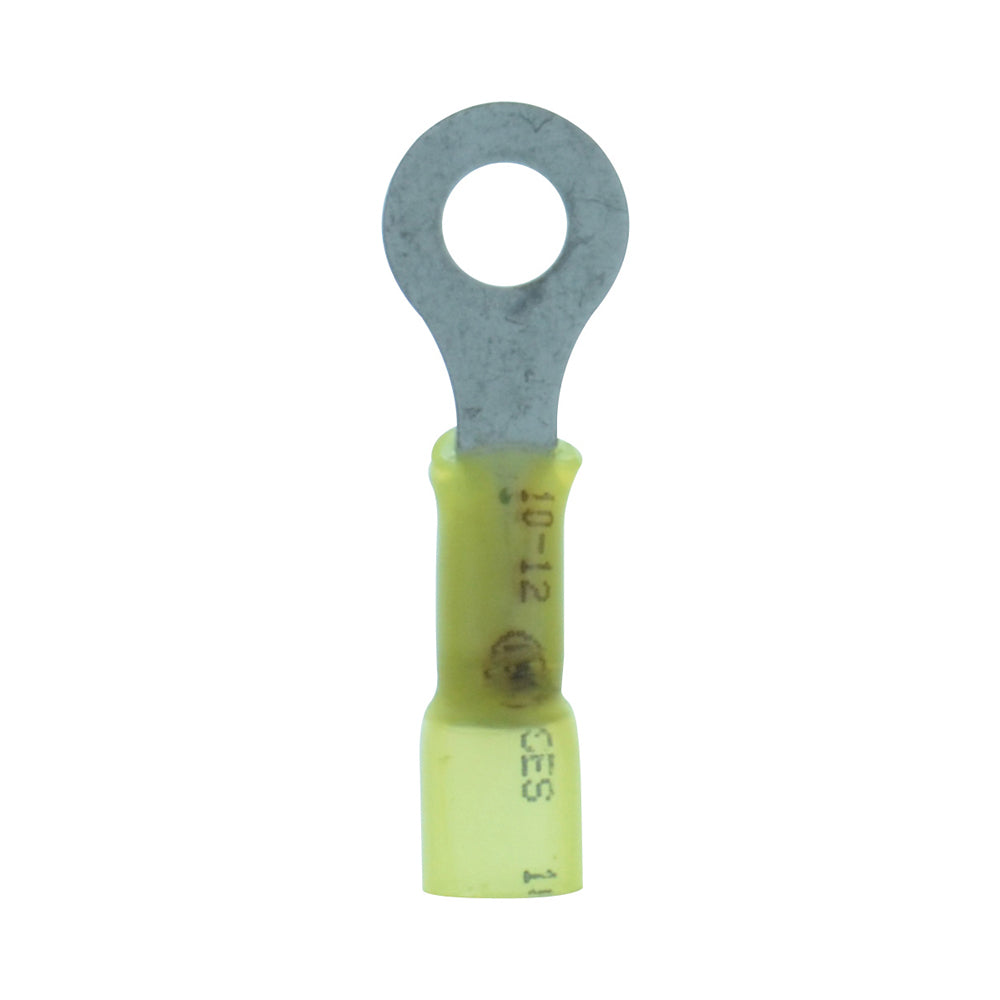 12-10 Gauge Lead Free Heat Shrink, Crimp & Solder Ring Terminal 1/4 Inch Stud Yellow
