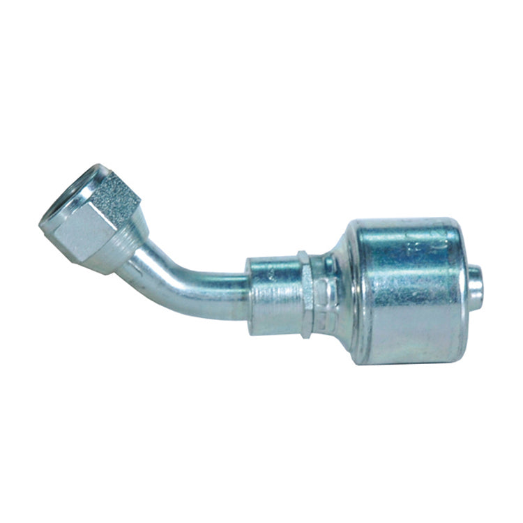 1/2 Inch x 1/2 Inch Female JIC 37 Degree Flare Swivel - 45 Degree Bent Tube Tuffcoat Lead Free MegaCrimp Coupling