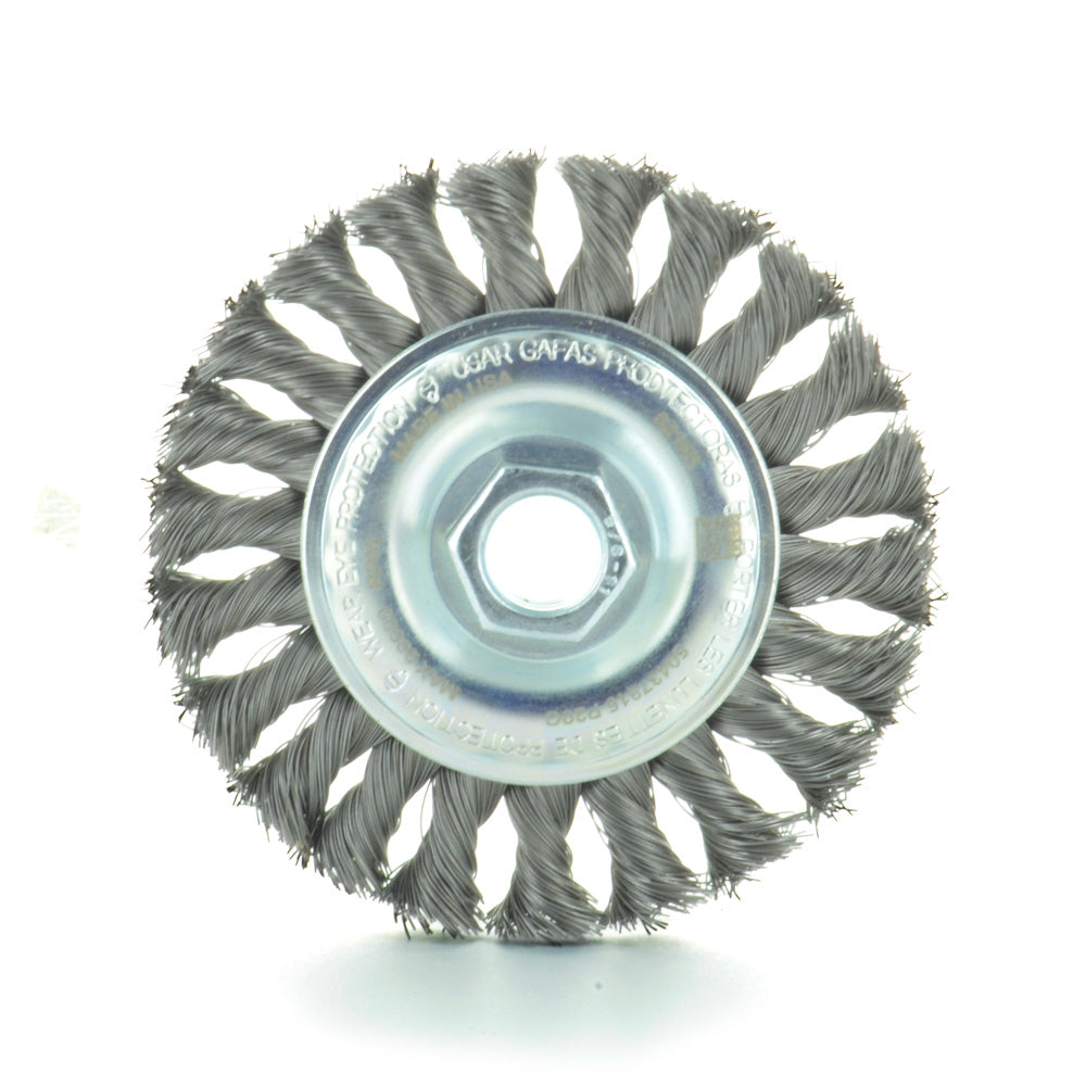 4 Inch X 0.014 Inch Carbon Steel Cable Twist Knot Threaded Wheel Brush