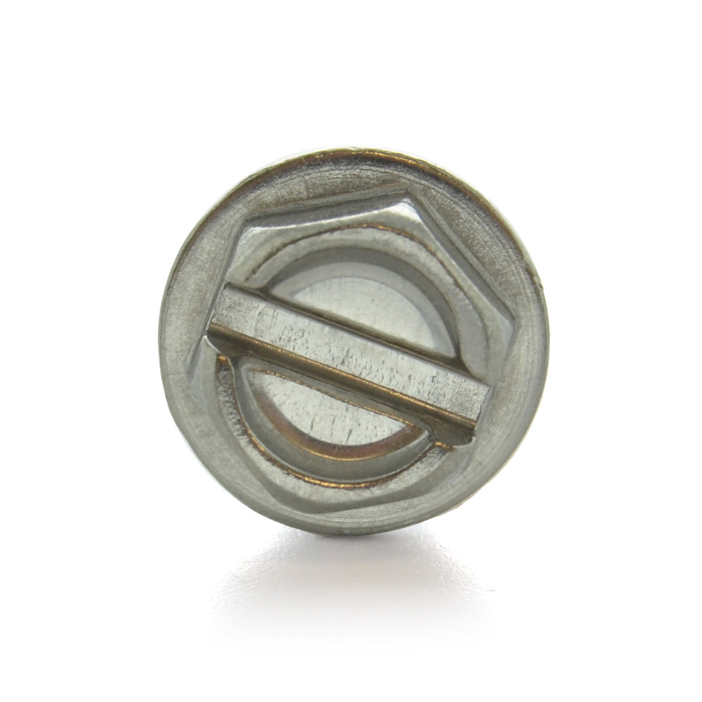 #10-32 x 1/2 Inch Fine Plain 18-8 (A2) Stainless Steel Hex Slotted Drive Indented Hex Washer Head Machine Screw