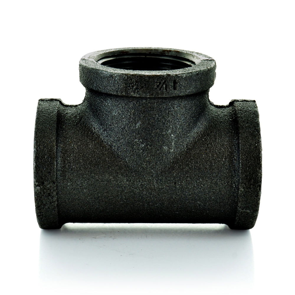 1/2" Schedule 40 Female NPT Black Welded Malleable Iron Straight Tee USA
