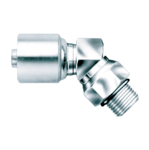 1/2 Inch X 5/8 Inch Mega Crimp Male O-Ring Boss Swivel 45-Degree Block Elbow - Clearance
