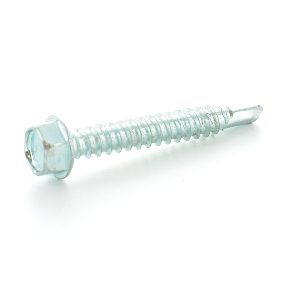 #12-14 x 2-1/2 Inch Zinc Plated Low Carbon Steel #3 Point Indented Hex Washer Head Self-Drilling Tek Screw