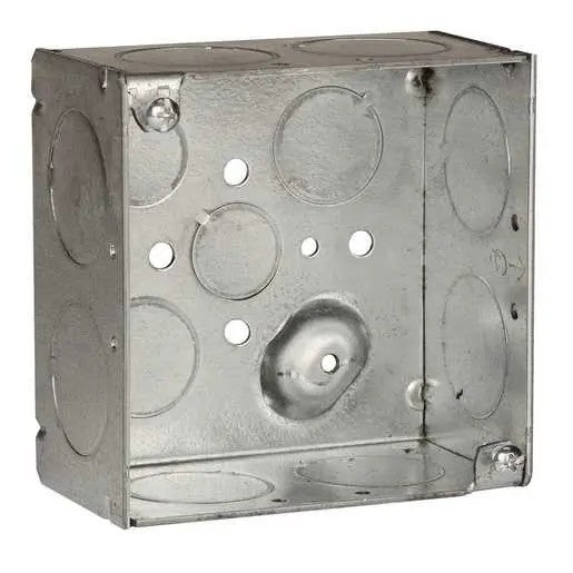 4 In. Square Box- Welded- 2-1/8 In. Deep- Two 3/4 In.- Two 1/2 In.- & Eight 1 In. Ko'S