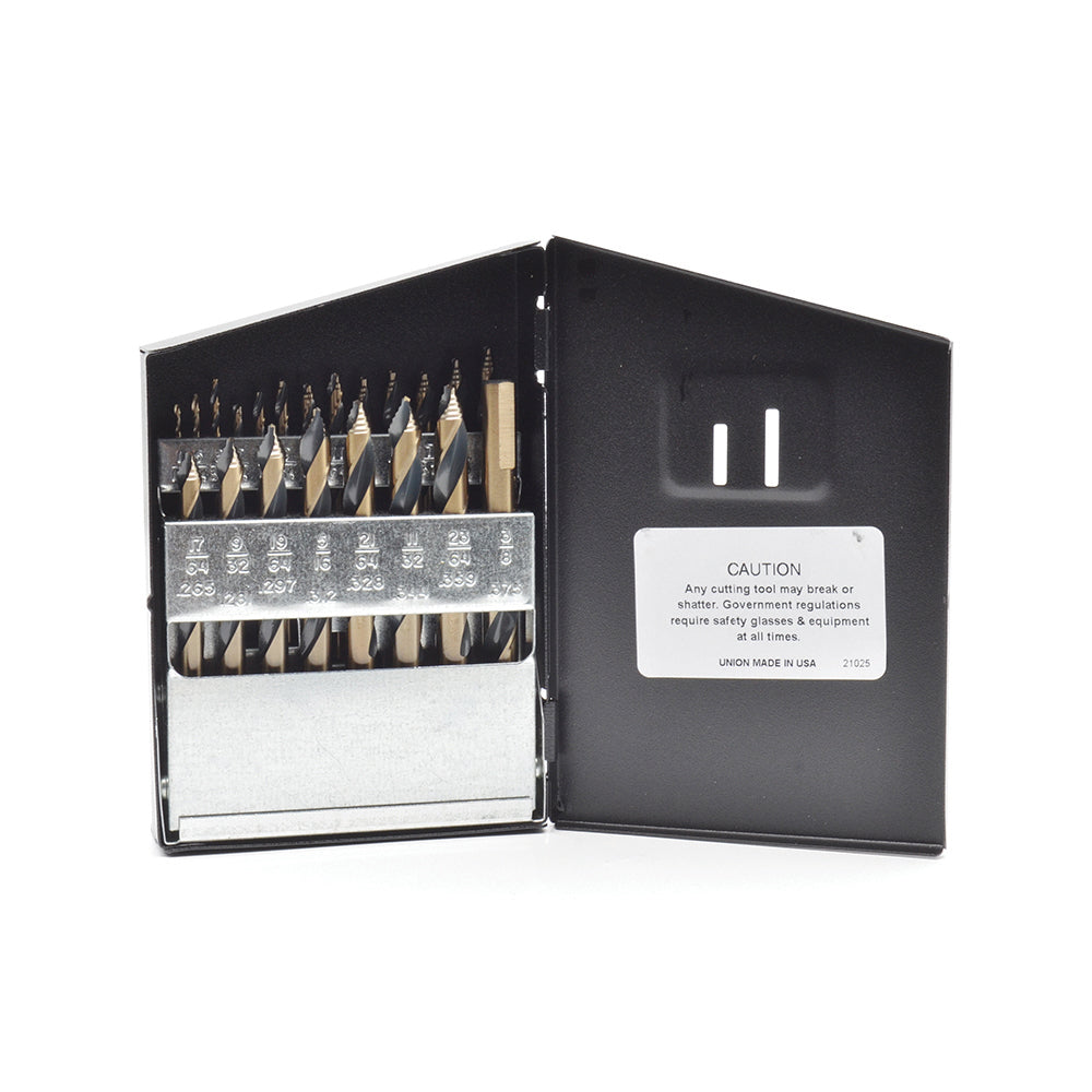 21 Piece Shoppro Cyclone Mechanics Length Drill Set- 3 Flats On Shank- With Rugged Heavy Gauge All–Steel Case Index 1/16 Inch - 3/8 Inch By 64Ths