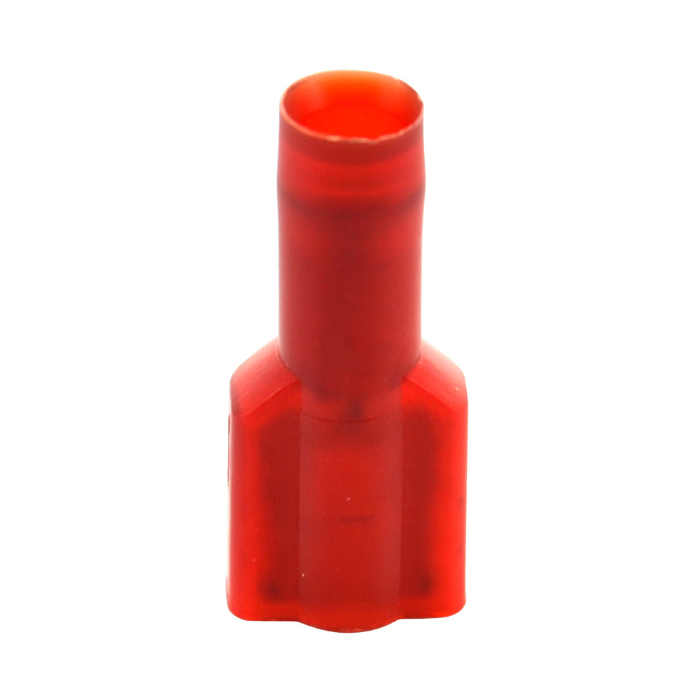 22-18 Awg 1/4 Inch x 0.032 Inch Tab Red Nylon Insulated Fully Insulated Push-On Female Quick Slide Disconnect.