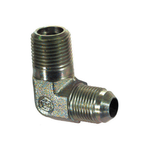 3/8 Inch x 1/2 Inch 10000 psi Trivalent Zinc Plated Carbon Steel Male Pipe To Male Jic 90 Degree Elbow Jic 37 Degree Adapter