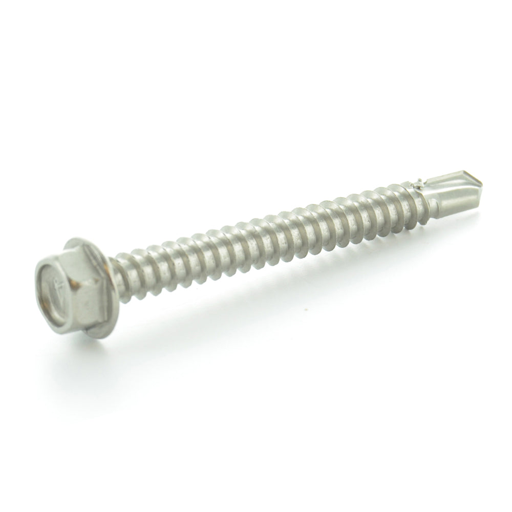 #8 x 1-1/4 Inch Plain 410 Stainless Steel #2 Point Indented Hex Washer Head Self-Drilling Tek Screw