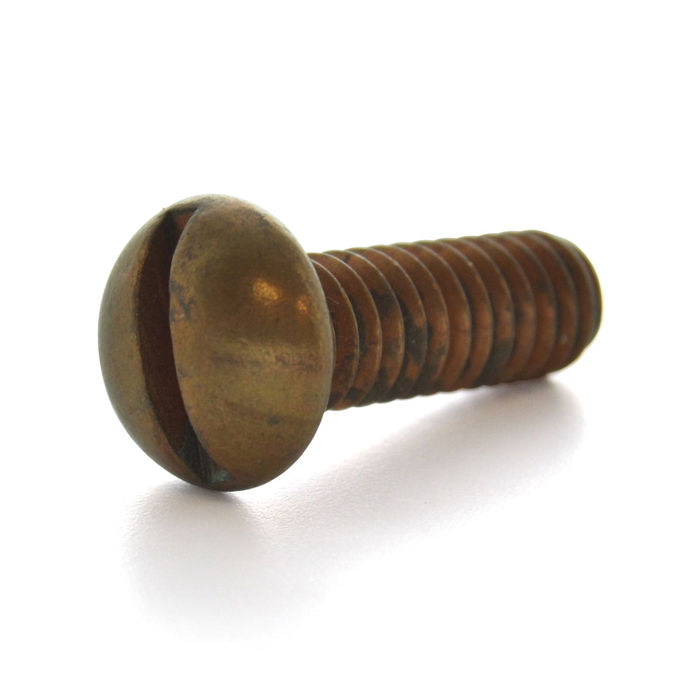#10-24 x 3 Inch Coarse Plain Brass Slotted Drive Round Head Machine Screw - Clearance