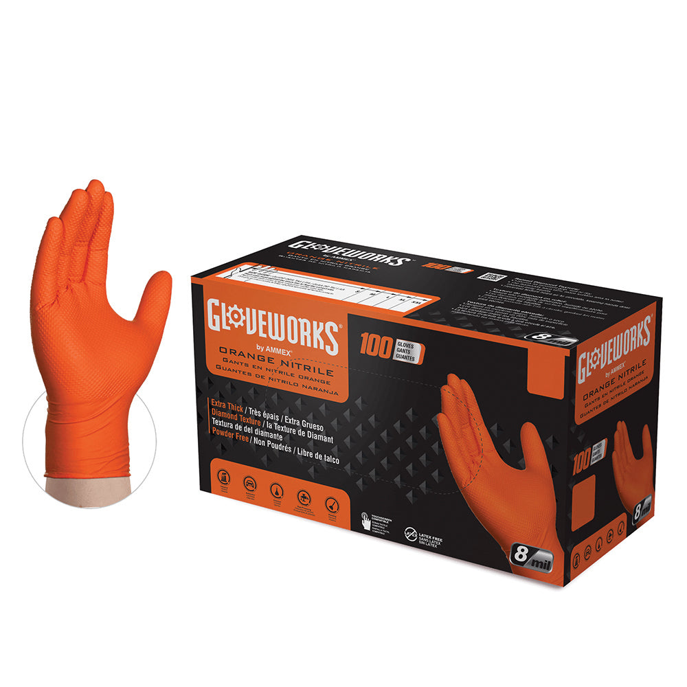 Ammex Gloveworks Heavy Duty Orange Nitrile Disposable Gloves - XX-Large