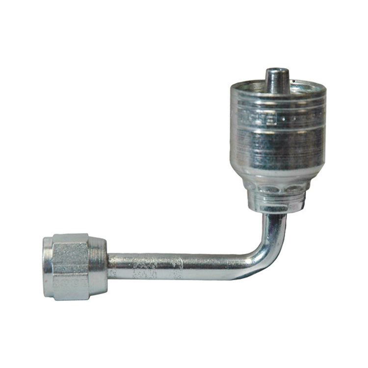 3/4 Inch x Jic 37 Degree Female Swivel 90 Degree Long Drop Tube Elbow Yellow Zinc Z Series Weathergrip Crimp