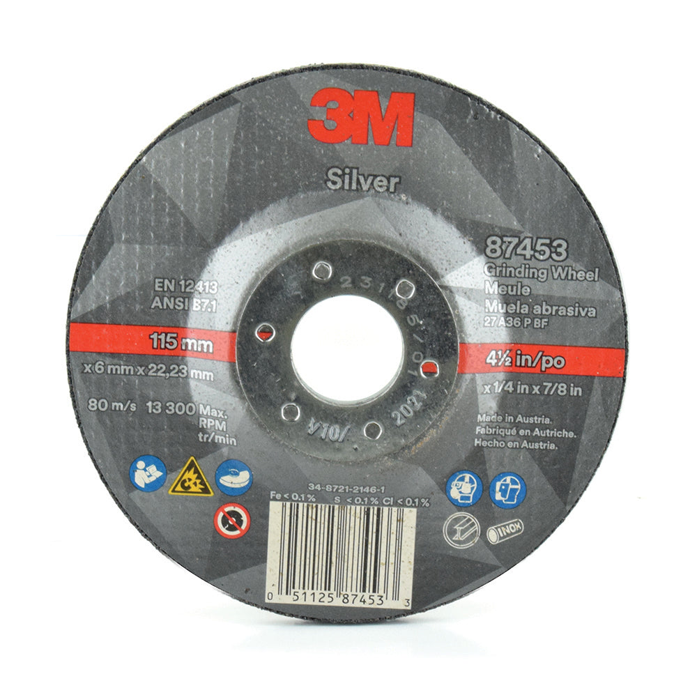 3M™ 4.5 Inch x 1/4 Inch x 7/8 Inch Silver Grinding Wheel T27 36 Grit Precision Shaped Ceramic