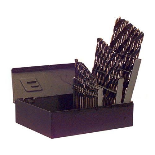 29 Piece Heavy-Duty Black Oxide Mechanics Length 135 Degree Split Point Steel Drill Set 1/16 inch - 1/2 Inch by 64ths