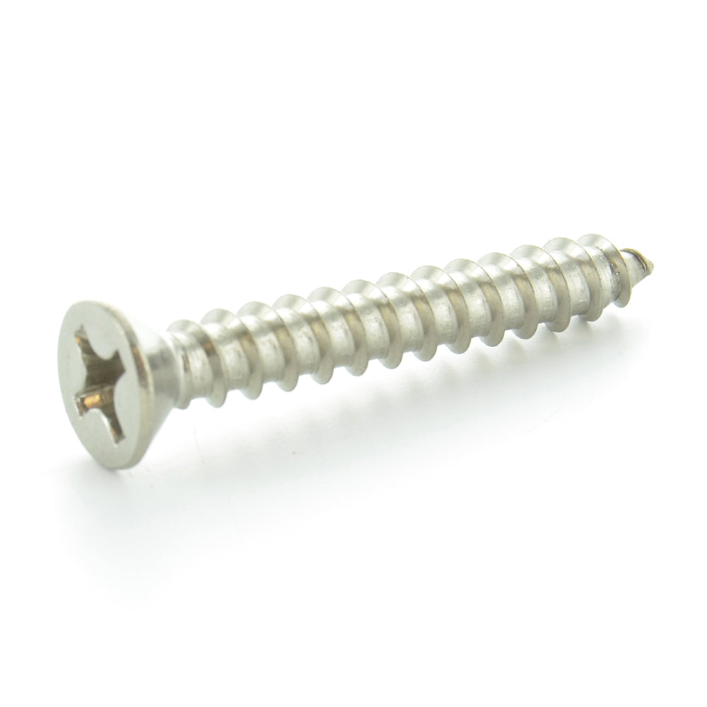 #14-10 x 1 Inch Plain 18-8 (A2) Stainless Steel Flat - Countersunk Head Type-A Self-Tapping Sheet Metal Screw