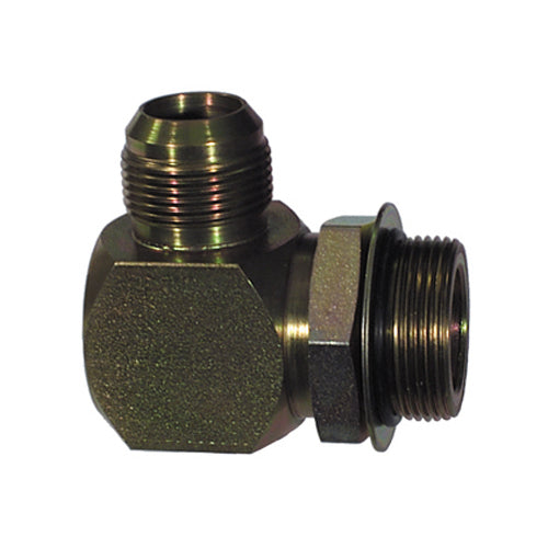 1 Inch x 1-1/4 Inch 4000 psi Zinc Plated Yellow Dichromate Carbon Steel Male Boss O-Ring 90 Degree Elbow To Male Jic 37 Degree Male Boss O-Ring Adapter