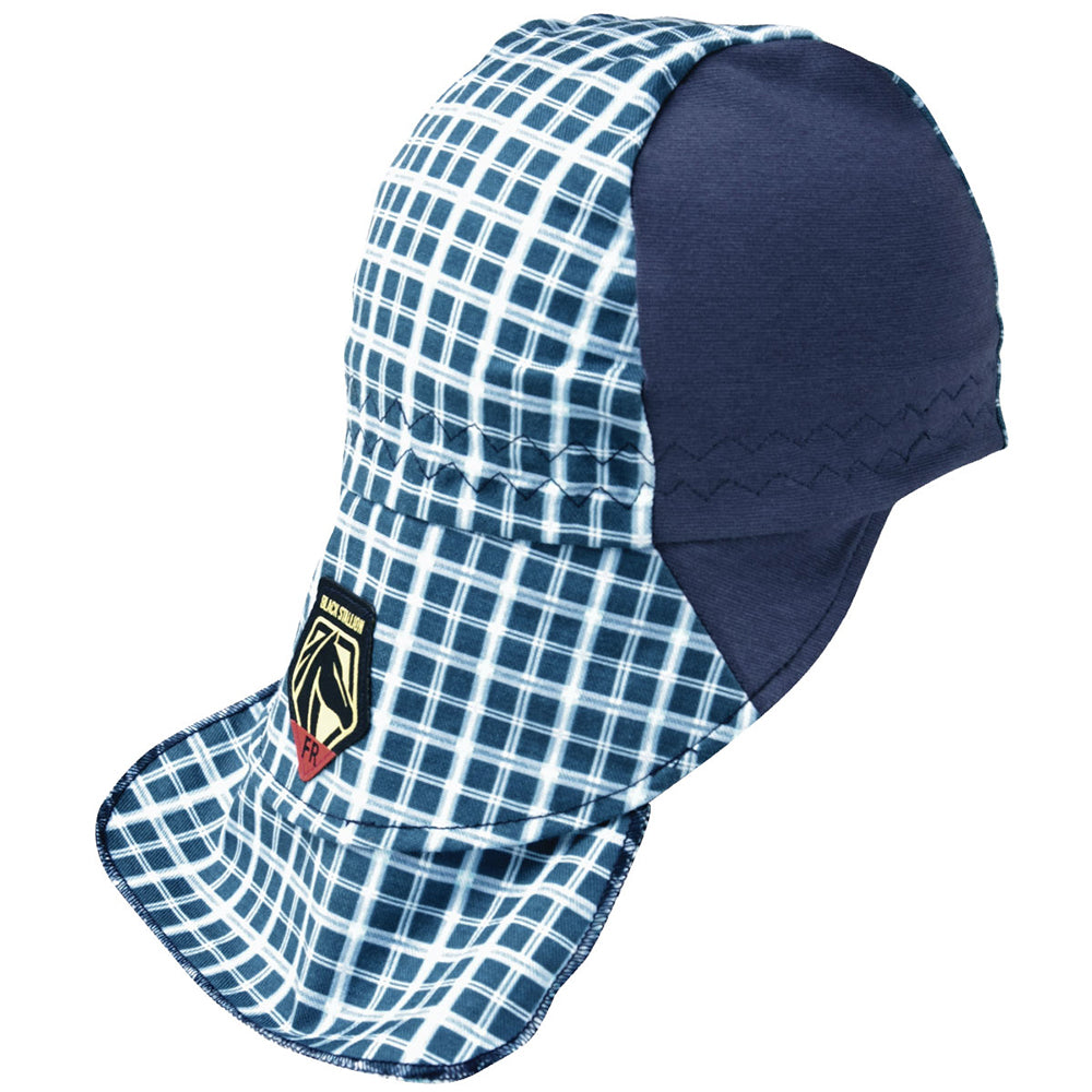 Fr Cotton Welding Cap With Hidden Bill Extension- Blue Plaid
