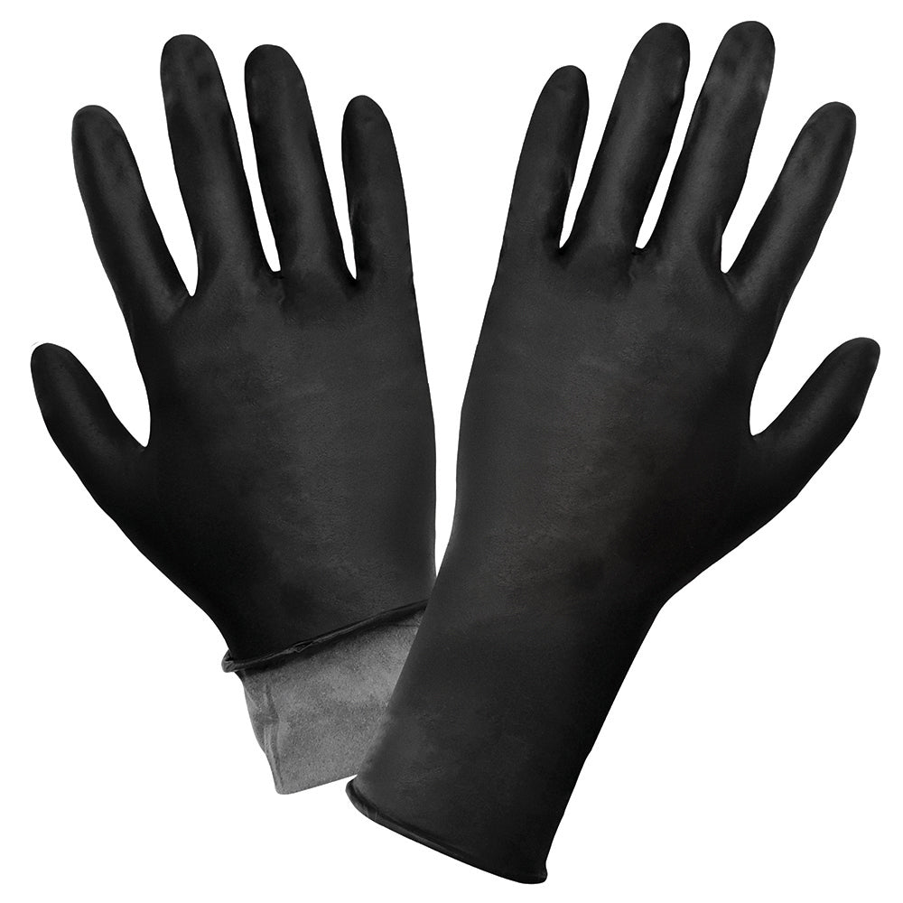 Global Glove Panther-Guard Nitrile Powder-Free Industrial Black 8-Mil Textured Fingertips Disposable Gloves Medium
