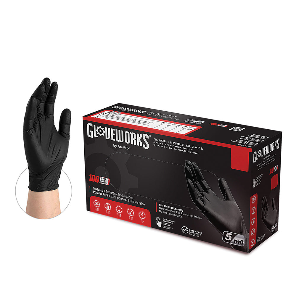 Ammex 2X-Large 5 Mil Black Textured/Micro-Roughened Nitrile Powder Free Gloveplus® Premium Industrial Glove - 100 Per Box