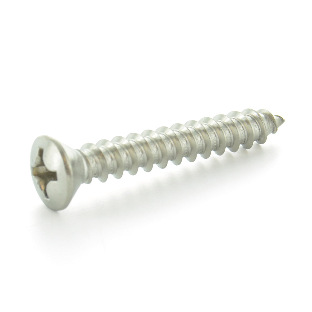#4 x 3/8 Inch Plain 18-8 (A2) Stainless Steel Oval Slotted Type-A Self-Tapping Sheet Metal Screw