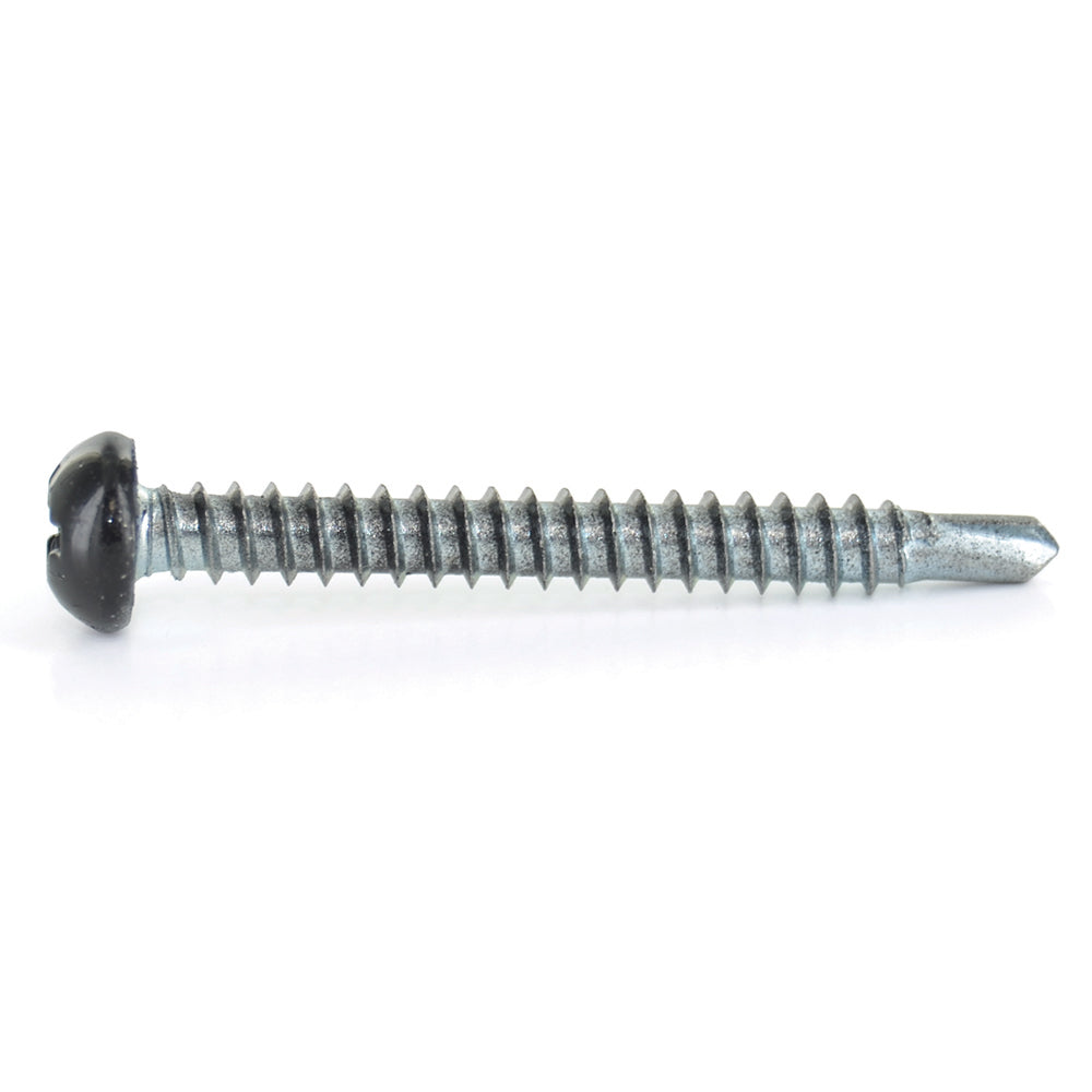 #8 x 1 Inch Painted Self-Drilling Pan Head Square Drive Screws - Black