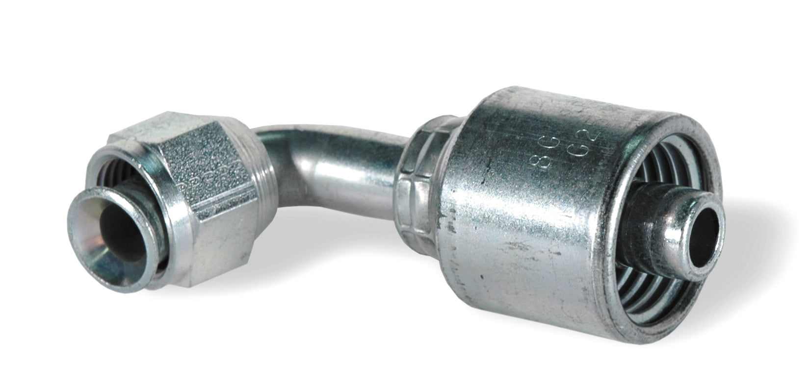 1/2 Inch x 1/2 Inch Female JIC 37 Degree Flare Swivel - 90 Degree Bent Tube Tuffcoat Lead Free MegaCrimp Coupling
