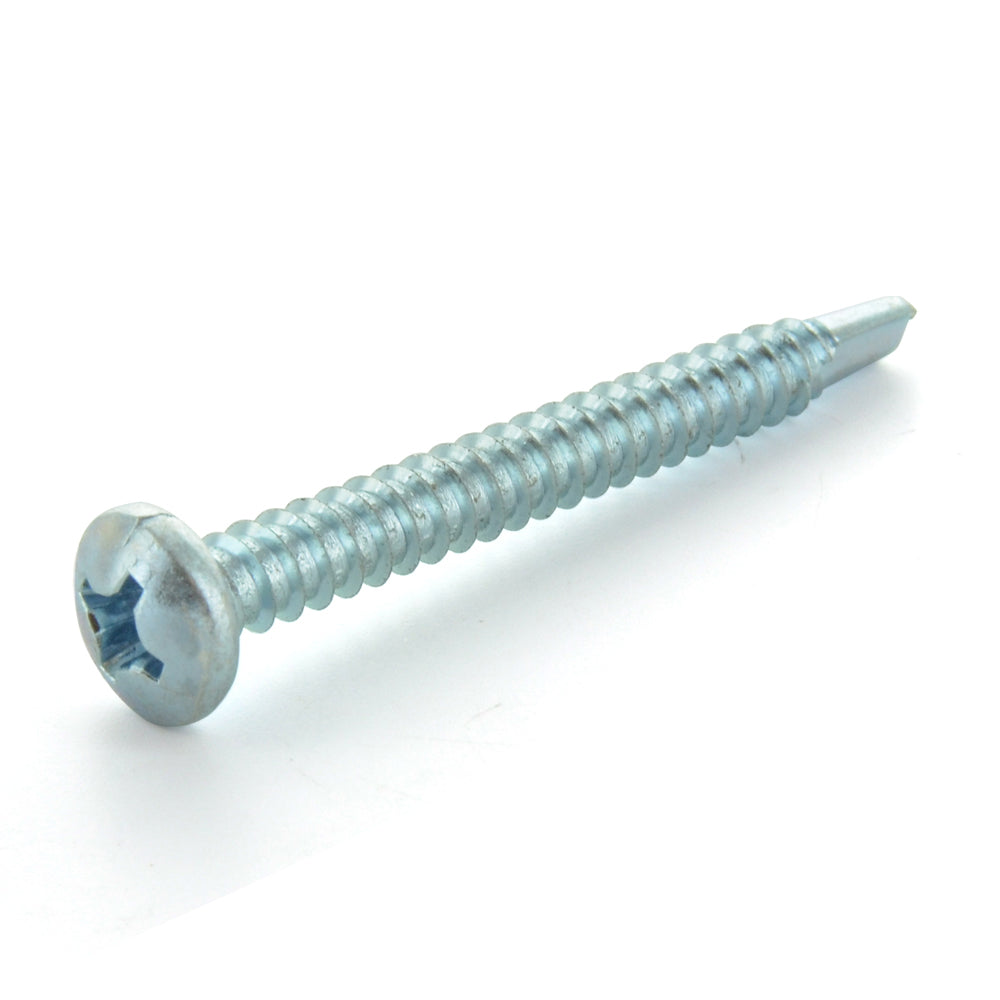 #8-18 x 1-1/2 Inch Zinc Plated Low Carbon Steel #3 Point Pan Head Self-Drilling Tek Screw