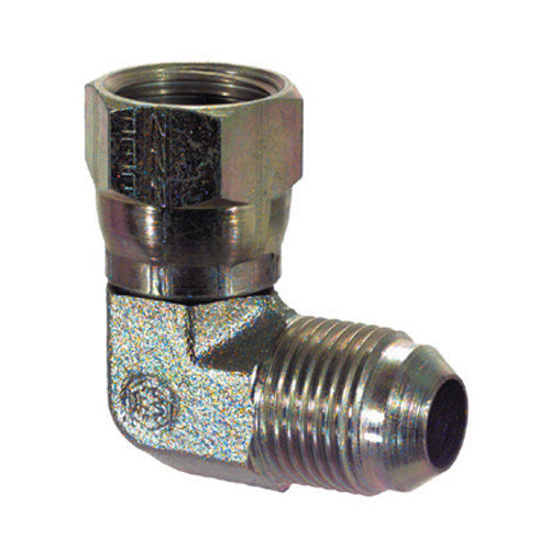 5/16 Inch x 4/8 Inch 6000 psi Zinc Plated Yellow Dichromate Carbon Steel Jic 37 Degree Swivel Nut 90 Degree Elbow