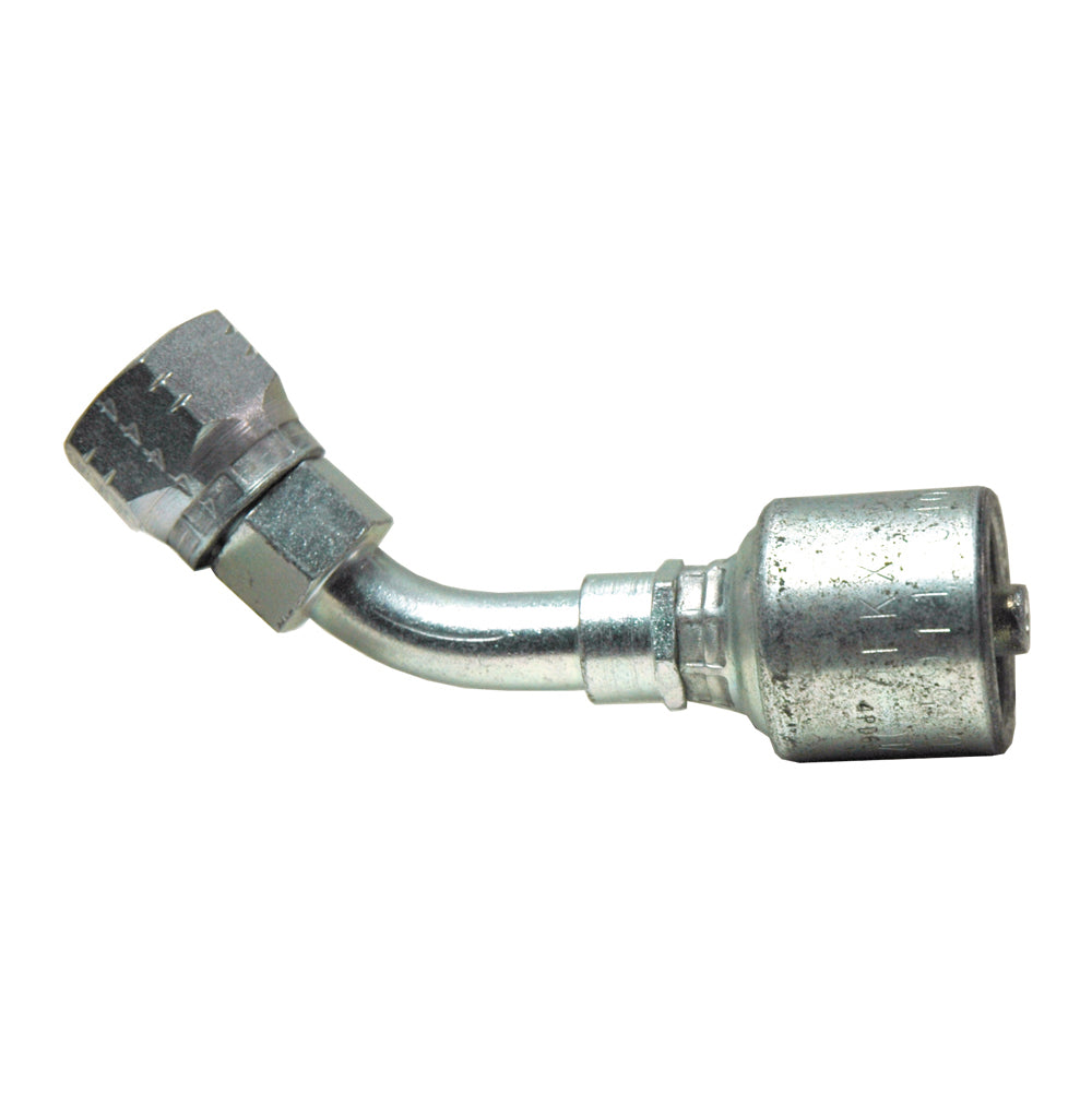 1/4 Inch Female Komatsu Style Japanese Metric Swivel - 45 Degree Bent Tube Tuffcoat Lead Free MegaCrimp Coupling