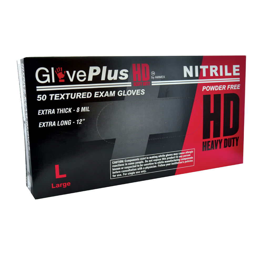 Large 8 Mil Blue Textured/Micro-Roughened Nitrile Powder Free Heavy Duty Gloveplus Hd® Premium Exam Glove - 50 Per Box