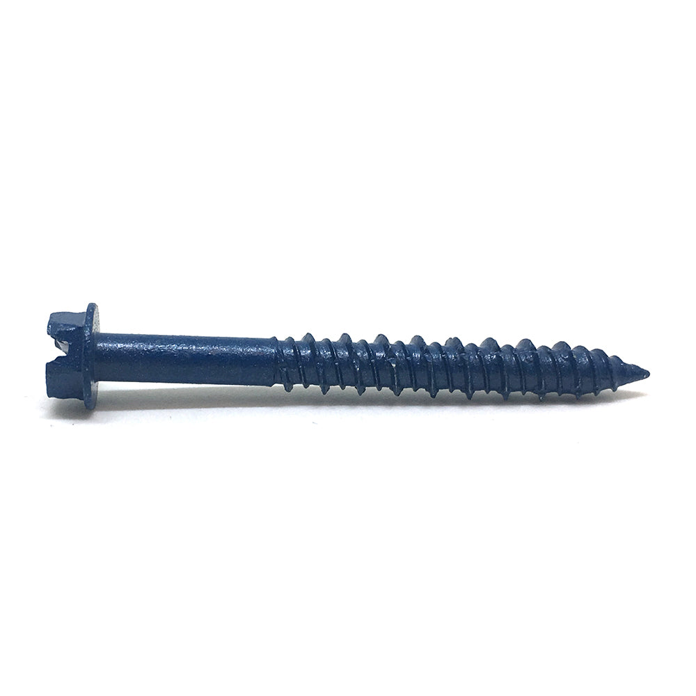 1/4 Inch x 2-3/4 Inch Slotted Hex Head Concrete Screw Anchor Blue Ceramic Coated Carbon Steel Box of 100