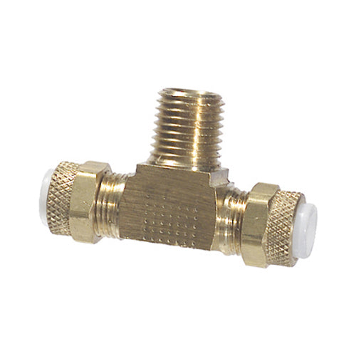 3/8 Inch x 1/4 Inch Brass Poly-Fit Flareless Tube Male Branch Tee