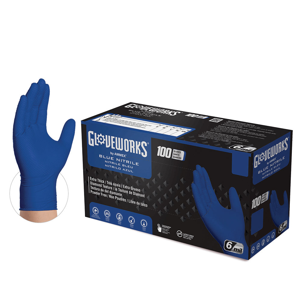Ammex Gloveworks HD Royal Blue X-Large Nitrile Gloves