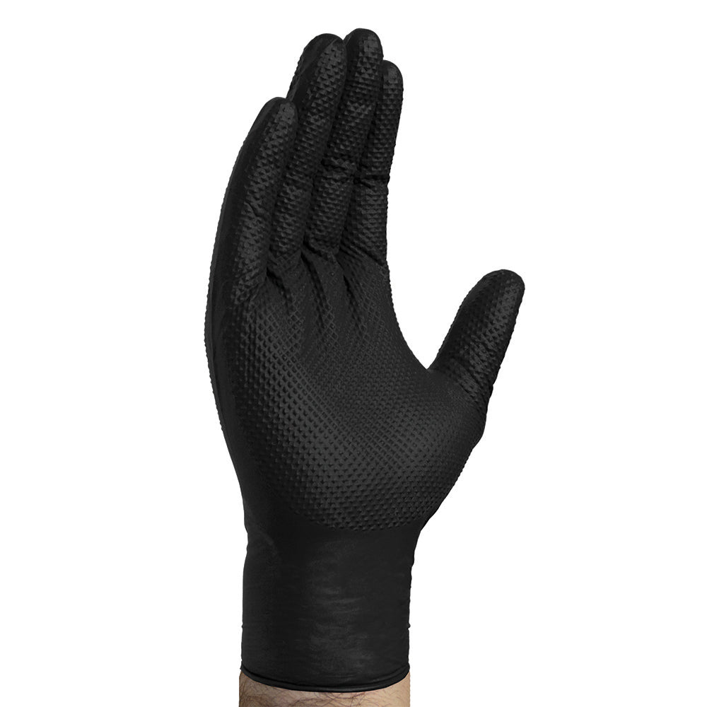 Ammex Gloveworks HD Black Nitrile Textured Nitrile Gloves - Large - Box of 100 Gloves