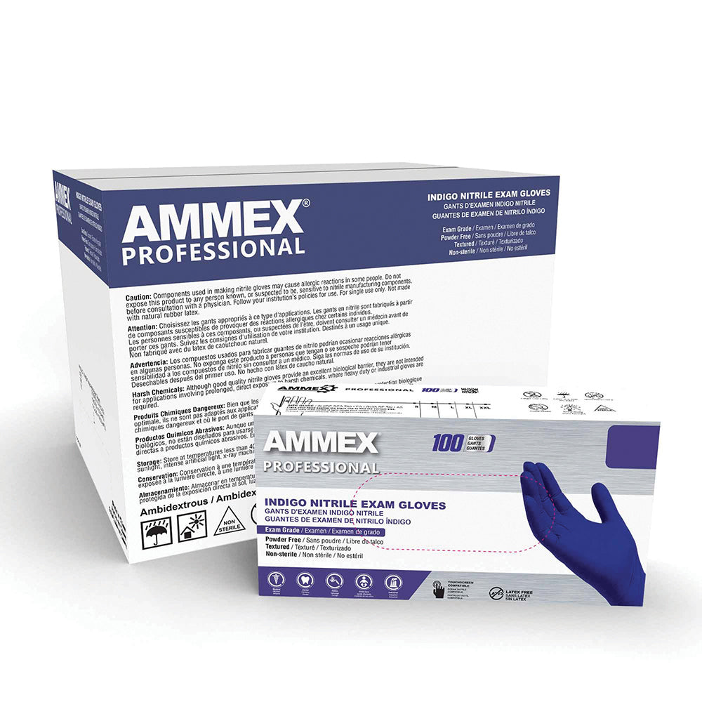 AMMEX Professional Indigo Nitrile PF Exam SM Gloves