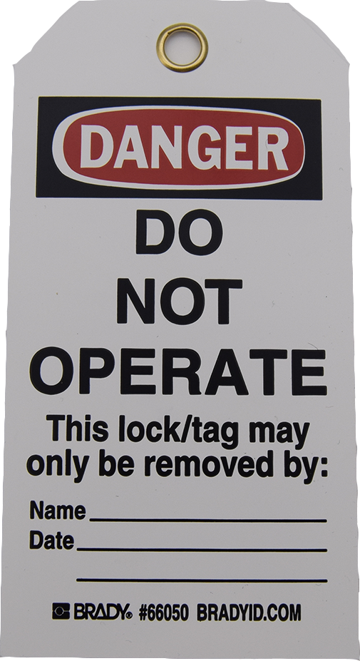 Two-Sided Tag- Warnings & Graphics Both Sides- Lines For Additional- 3/8" Eyelet Accepts Most Locks 3" W X 5-3/4" H