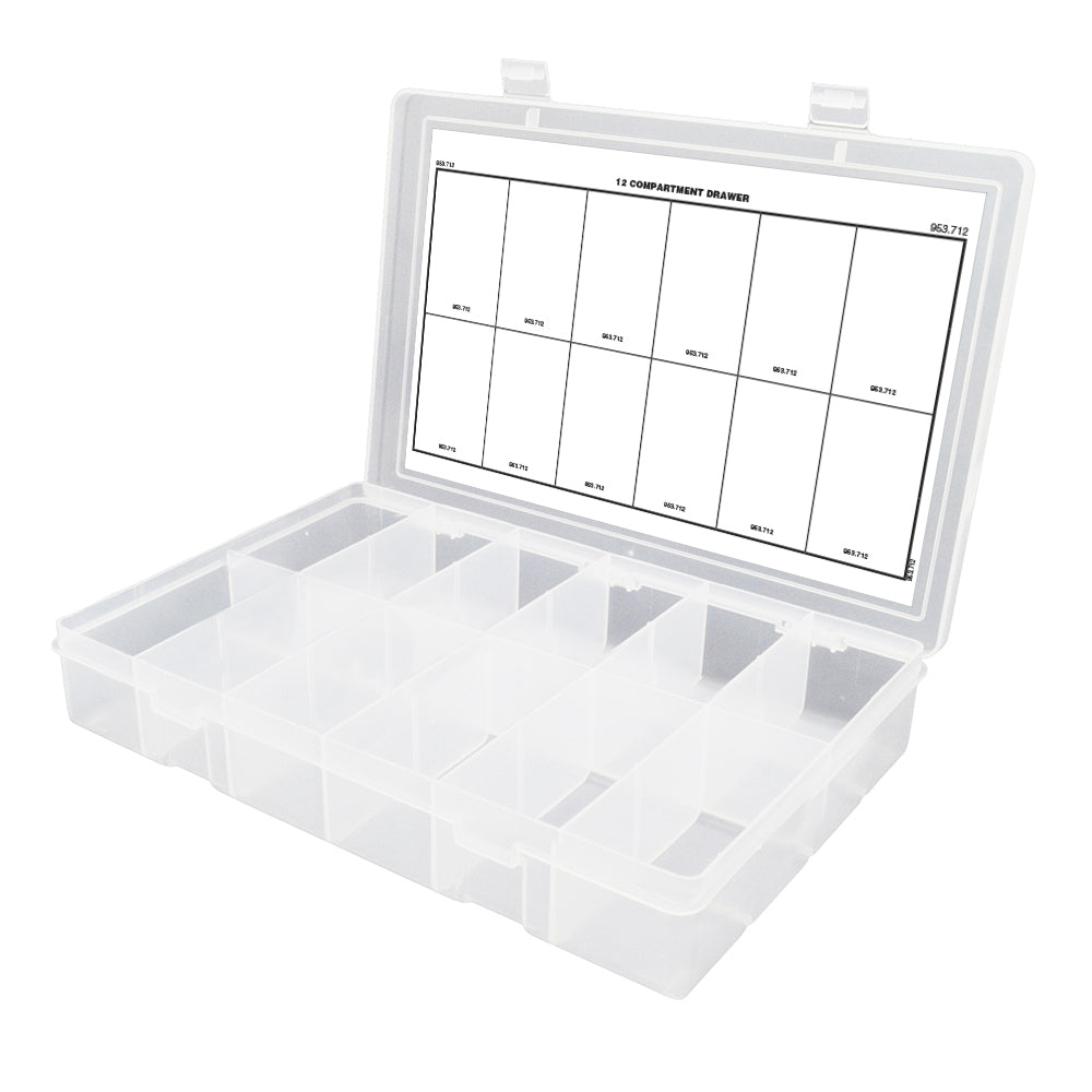 12 Compartment 13-1/8 Inch x 2-5/16 Inch x 9 Inch Clear Polypropylene Box