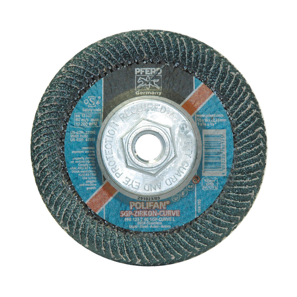 5 Inch x 5/8-11 x 9/16 Inch 40 Grit Zirconia Alumina Type 29 Radial Polifan Sgp Zirkon-Curve Abrasive Flap Disc