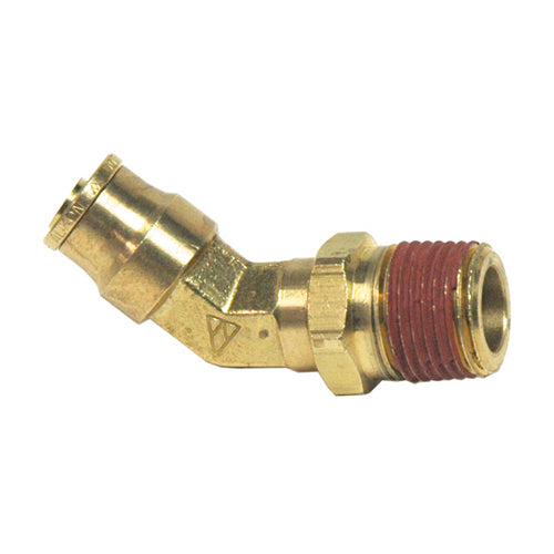 1/4 Tube X 1/8 Inch Push On Brass Push On D.O.T. Air Brake 45 Degree Male Elbow Swivel