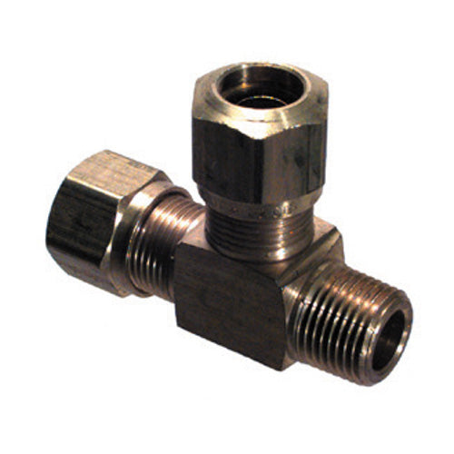 1/4 Inch x 3/8 Inch x 1/4 Inch Brass Male Run Tee D.O.T. Air Brake Fitting