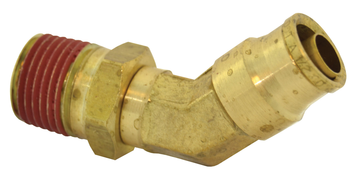 1/2 Tube X 1/2 Inch Push On Brass Push On D.O.T. 45 Degree Male Elbow Swivel