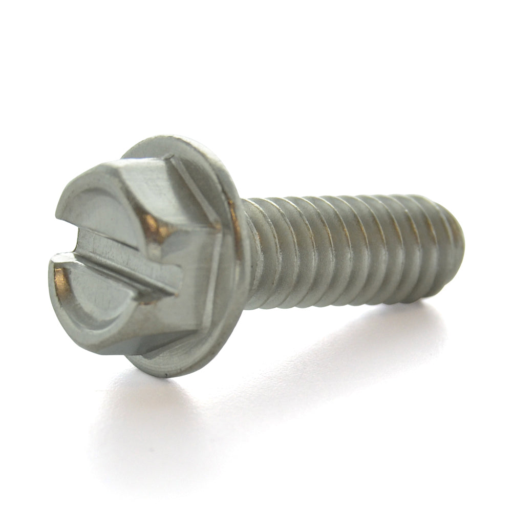 #10-24 x 1 Inch Coarse Plain 18-8 (A2) Stainless Steel Hex Slotted Drive Indented Hex Washer Head Machine Screw