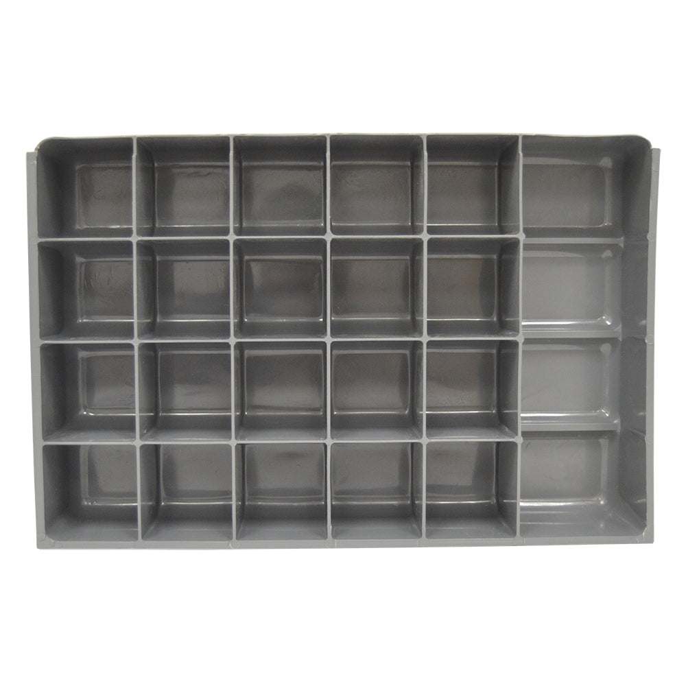 21 Compartment Gray Plastic Adjustable Compartment Insert